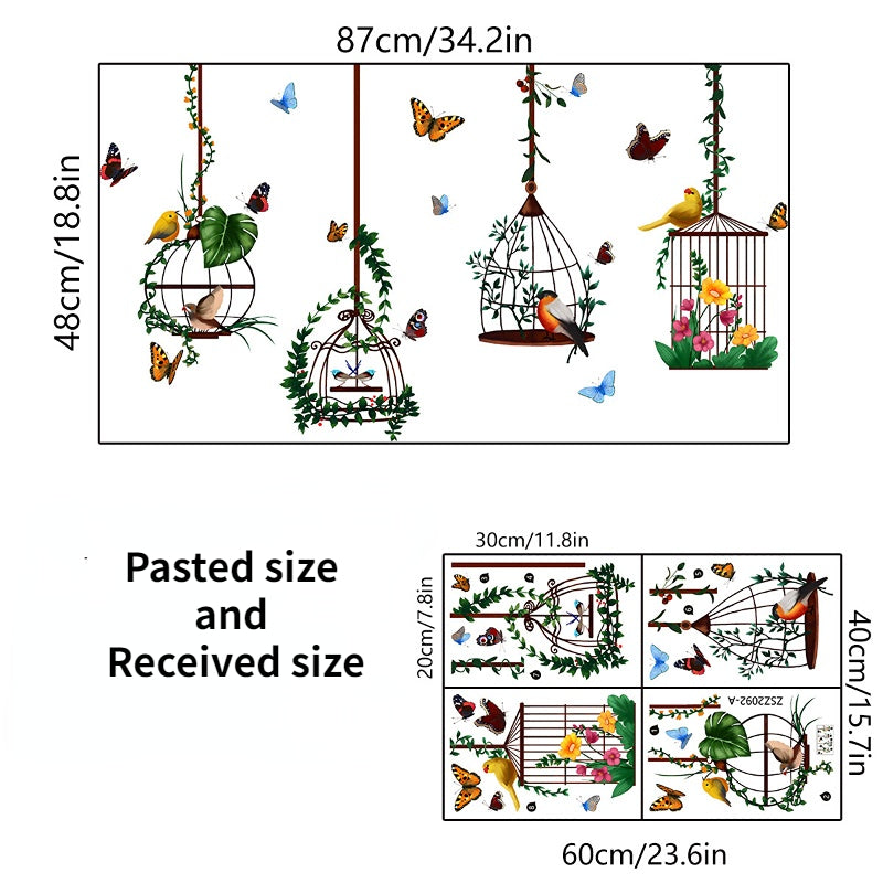 4pcs Bird Cage Butterfly Wall Sticker Home Decor