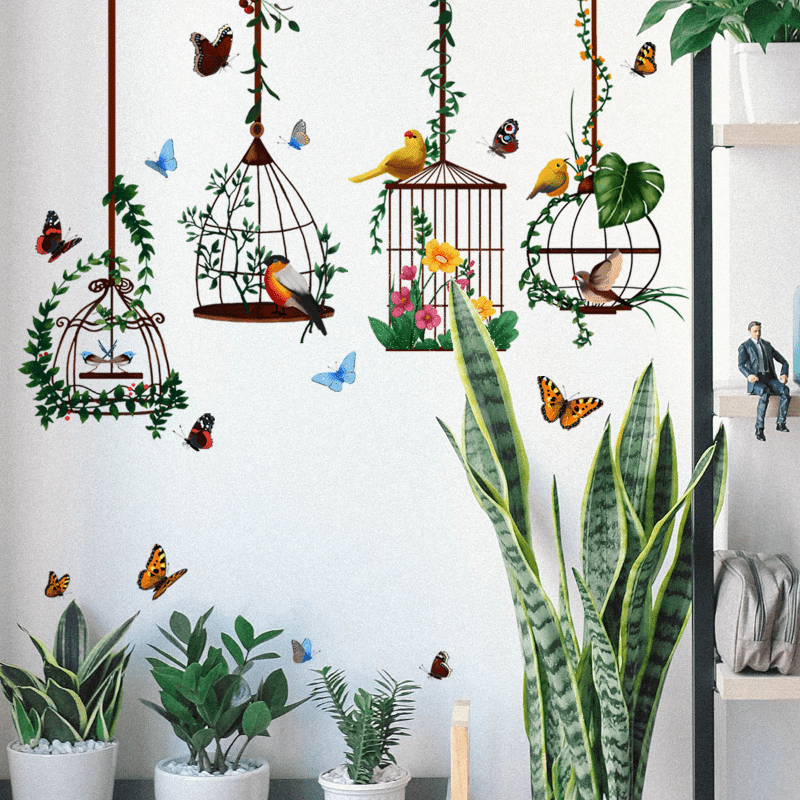 4pcs Bird Cage Butterfly Wall Sticker Home Decor