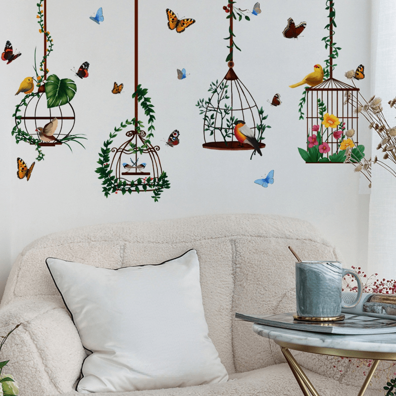 4pcs Bird Cage Butterfly Wall Sticker Home Decor