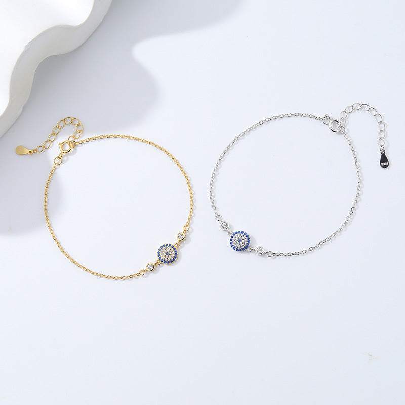 S925 Evil Eye Decor Gold Chain Bracelet for Girls