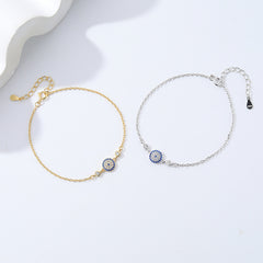 S925 Evil Eye Decor Gold Chain Bracelet for Girls