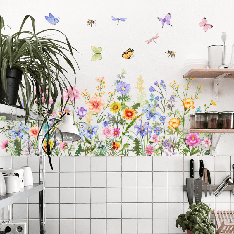 Wild Flower Plants Wall Sticker PVC Skirting Line Sticker