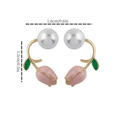 Pink Tulip Flower Stud Earrings with Faux Pearls