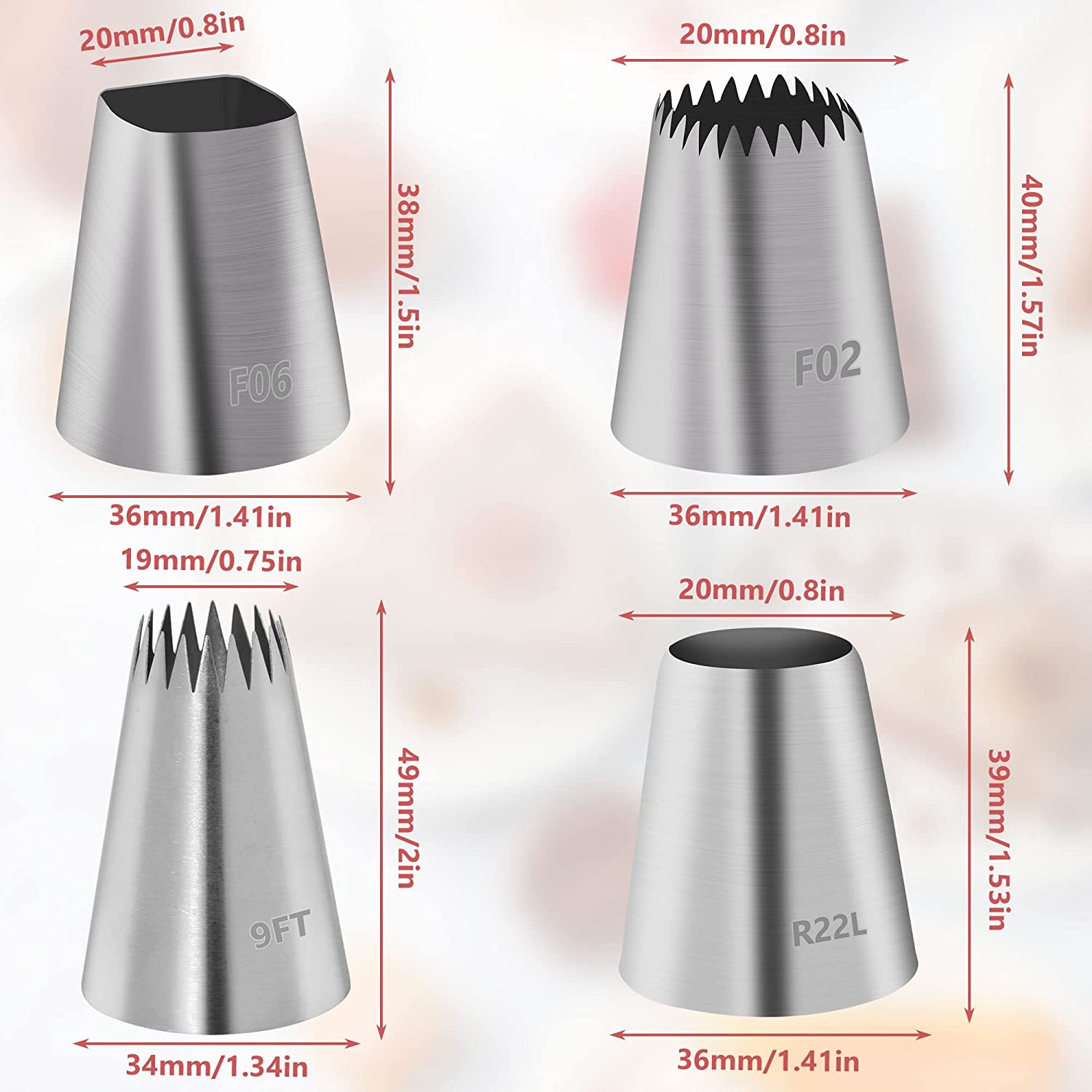 4Pcs Large Piping Tips Set Cake Decorating Icing Tip Nozzles Kit