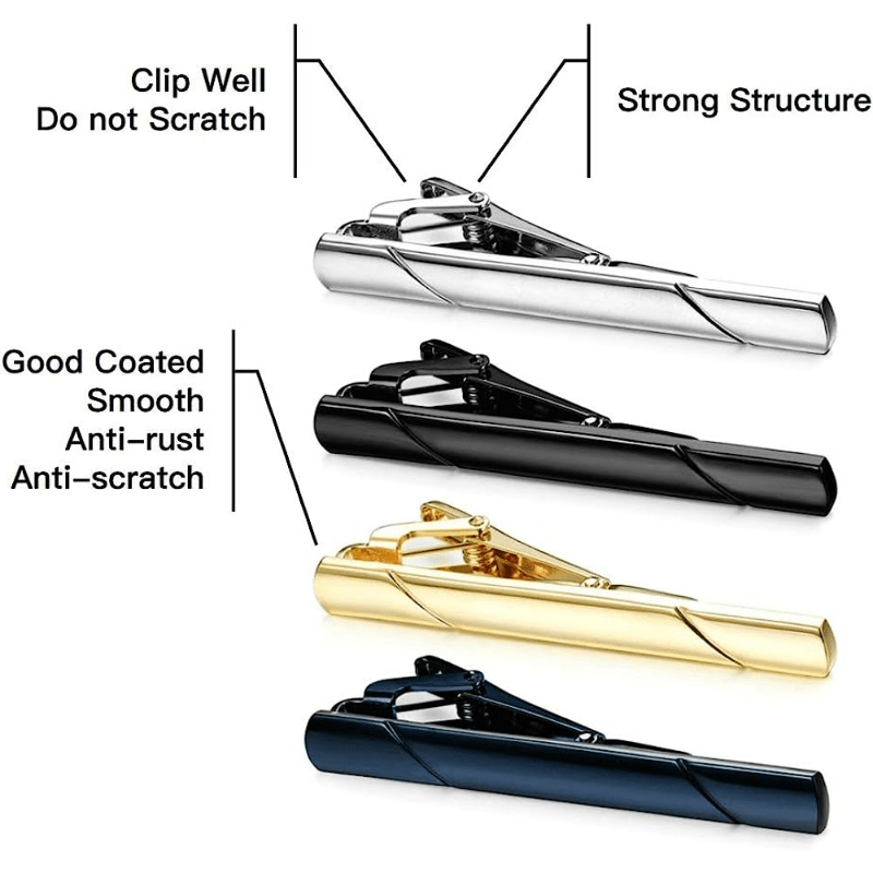 4pcs Set Men's Business Copper Tie Clip - Golden & Silver - Size 5.79x2.49x0