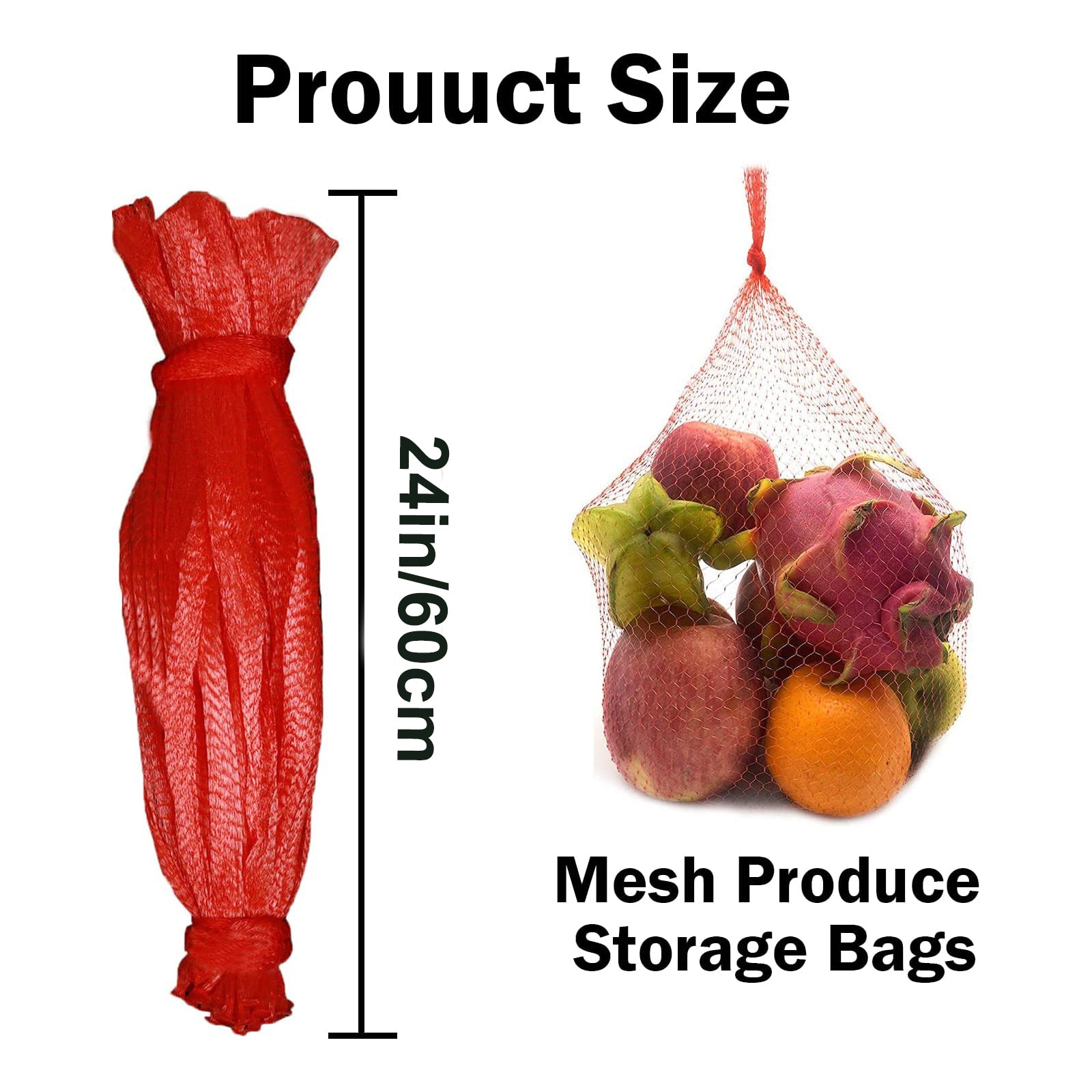 100pcs Reusable Produce Mesh Bags for Fruit Vegetables 24 Inch