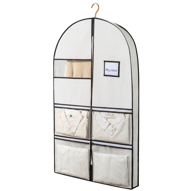 Dustproof Clothes Zipper Bag Hanging Organizer with Transparent Pockets