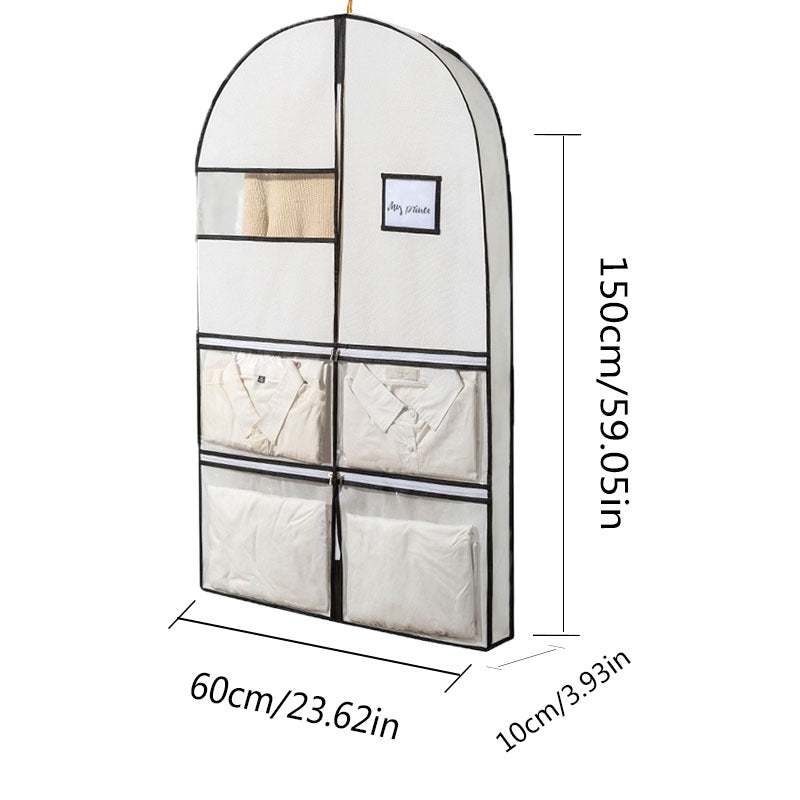 Dustproof Clothes Zipper Bag Hanging Organizer with Transparent Pockets