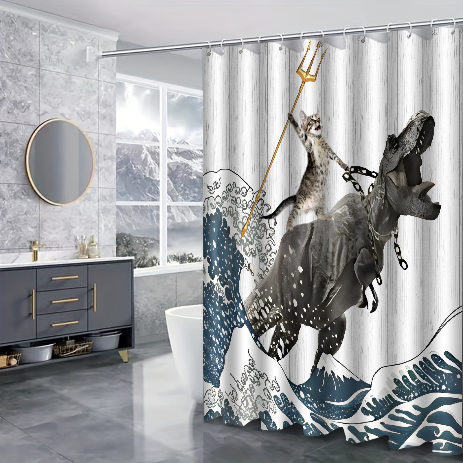 Funny Cat Bathroom Set Shower Curtain & Floor Mat