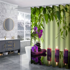 4pc Printed Bathroom Set Waterproof Shower Curtain & Rug