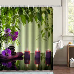4pc Printed Bathroom Set Waterproof Shower Curtain & Rug