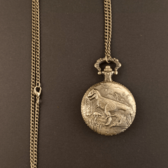 Vintage Punk Dinosaur Pocket Watch Necklace Pendant Clock