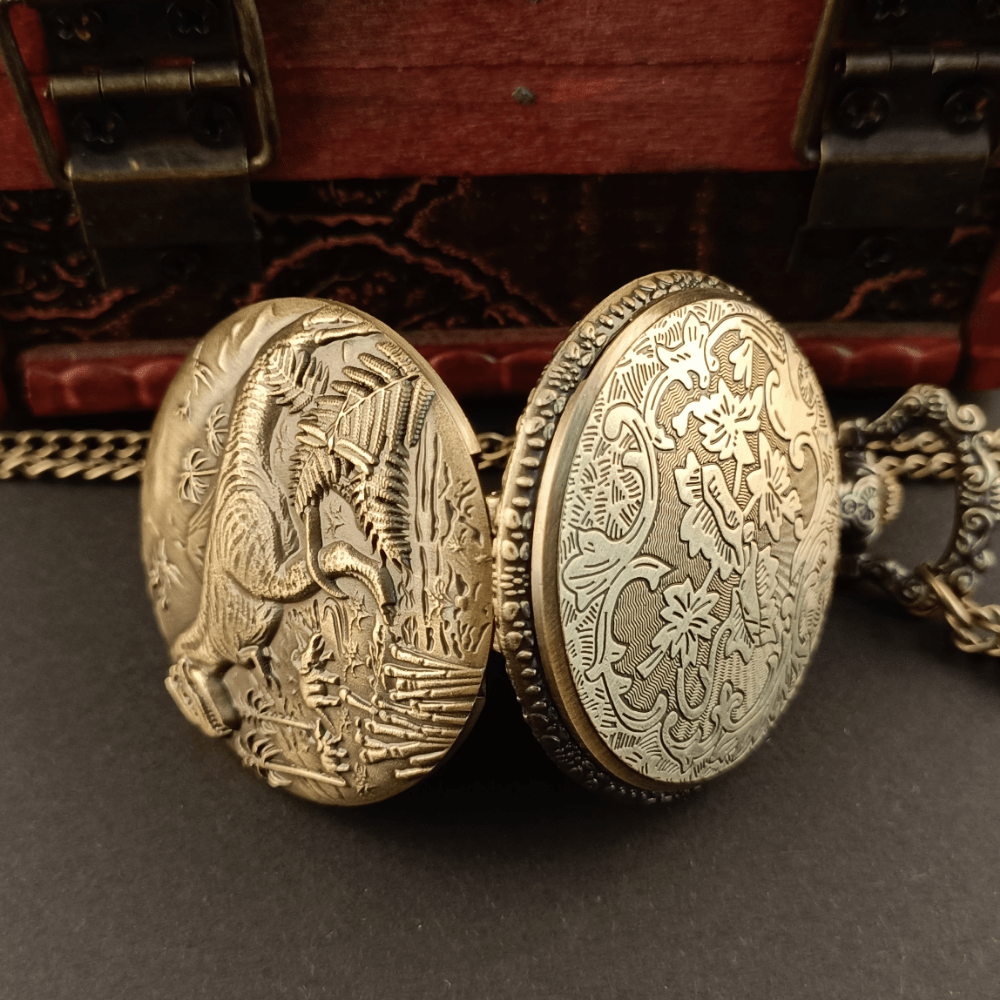 Vintage Punk Dinosaur Pocket Watch Necklace Pendant Clock