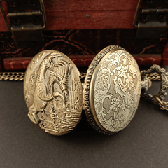 Vintage Punk Dinosaur Pocket Watch Necklace Pendant Clock