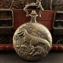 Vintage Punk Dinosaur Pocket Watch Necklace Pendant Clock
