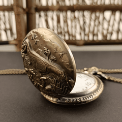 Vintage Punk Dinosaur Pocket Watch Necklace Pendant Clock