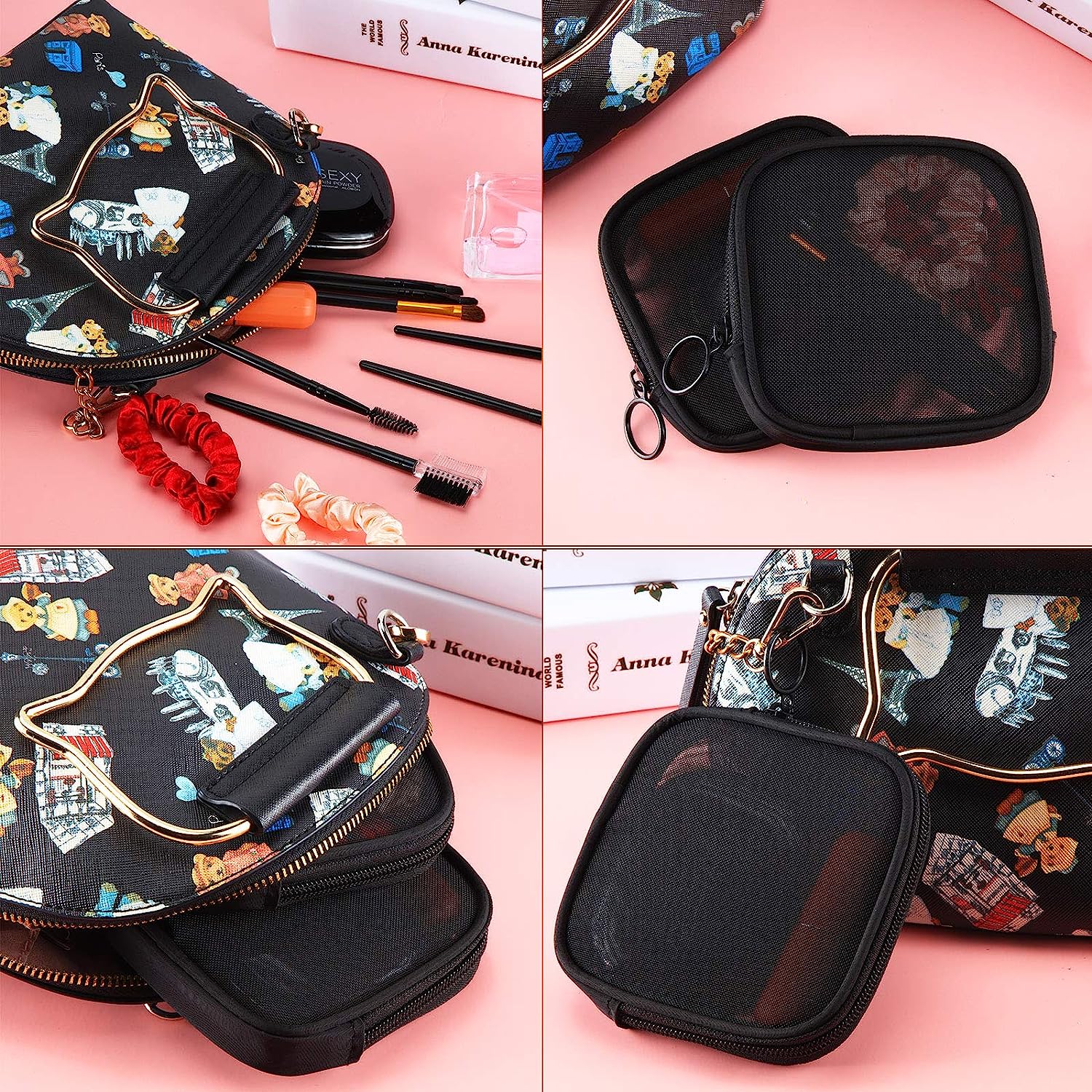 2 Piece Travel Mesh Makeup Bags Durable Nylon Cosmetic Pouch