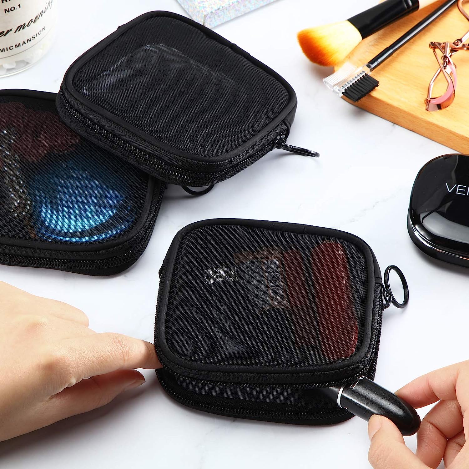 2 Piece Travel Mesh Makeup Bags Durable Nylon Cosmetic Pouch