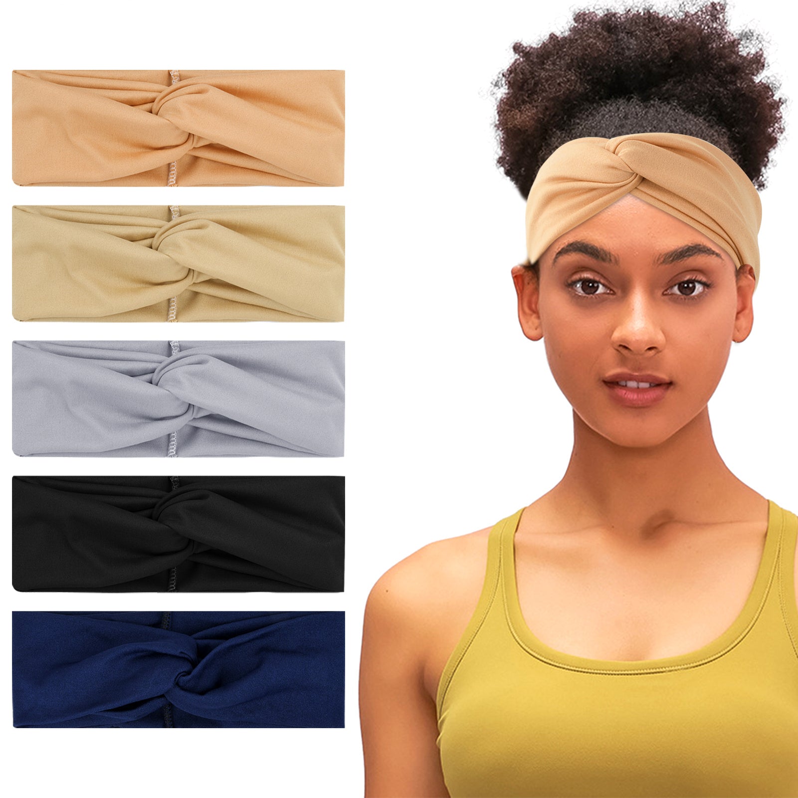 5pcs Solid Style Headband Cross Knotted Sports Sweatband Yoga Fitness Workout
