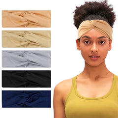 5pcs Solid Style Headband Cross Knotted Sports Sweatband Yoga Fitness Workout
