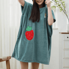 Strawberry Embroidery Bathrobe Quick Drying Absorbent Wrap Towel With Hood