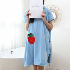 Strawberry Embroidery Bathrobe Quick Drying Absorbent Wrap Towel With Hood