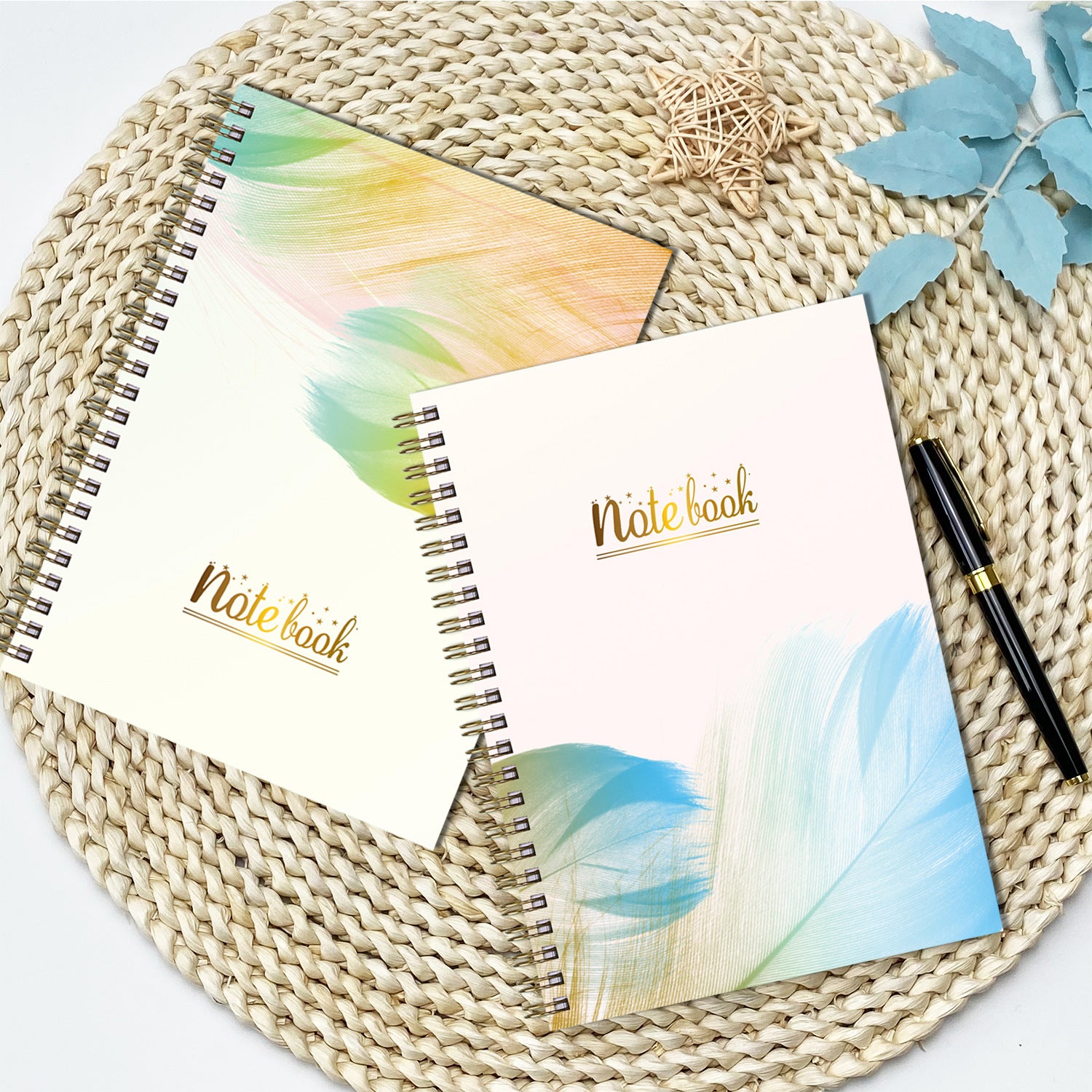 A5 Golden Feather Spiral Notebook College Lined Paper 21x15 cm 75 Sheets
