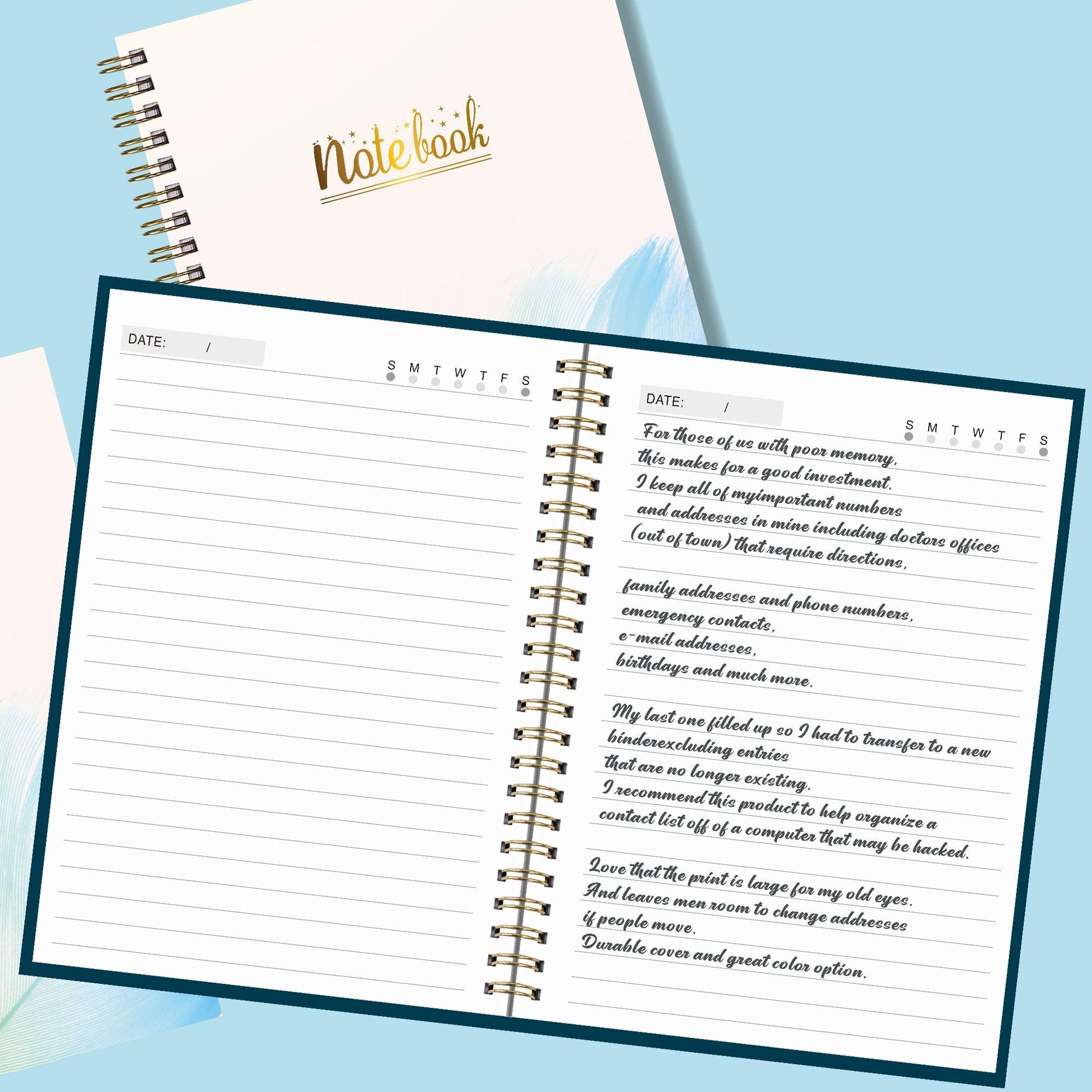 A5 Golden Feather Spiral Notebook College Lined Paper 21x15 cm 75 Sheets