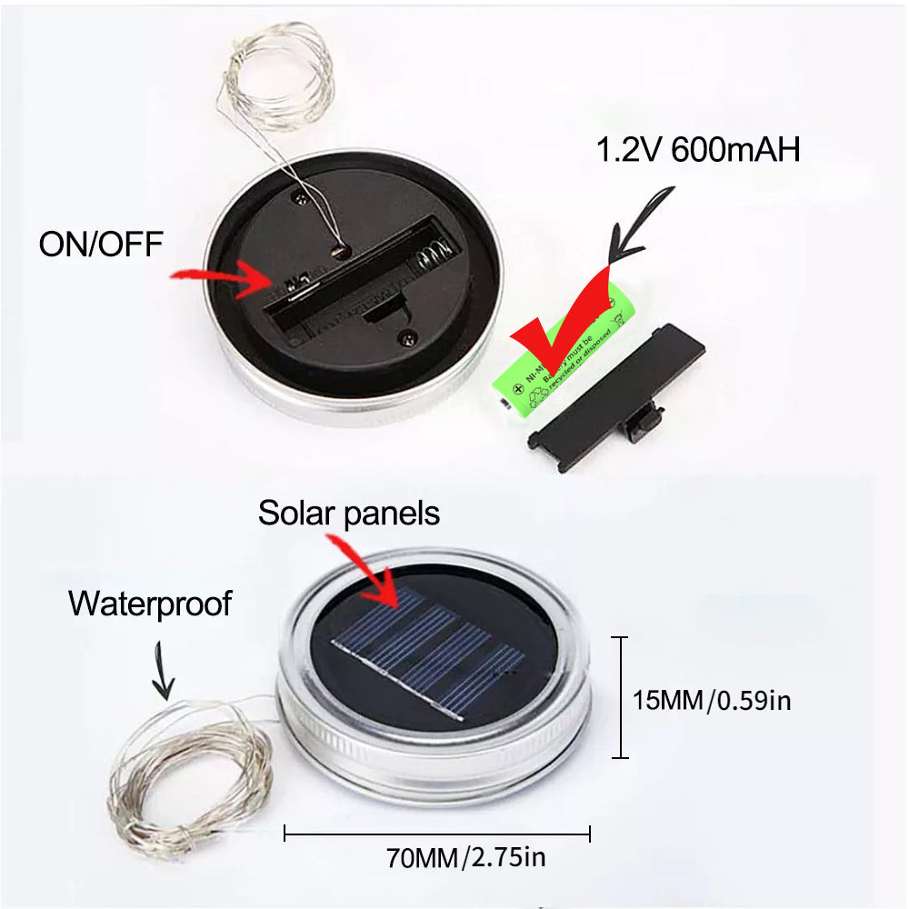 Solar Mason Jar Lid Lights LED Waterproof Fairy String Lights Garden Decor