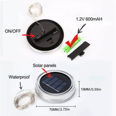 Solar Mason Jar Lid Lights LED Waterproof Fairy String Lights Garden Decor
