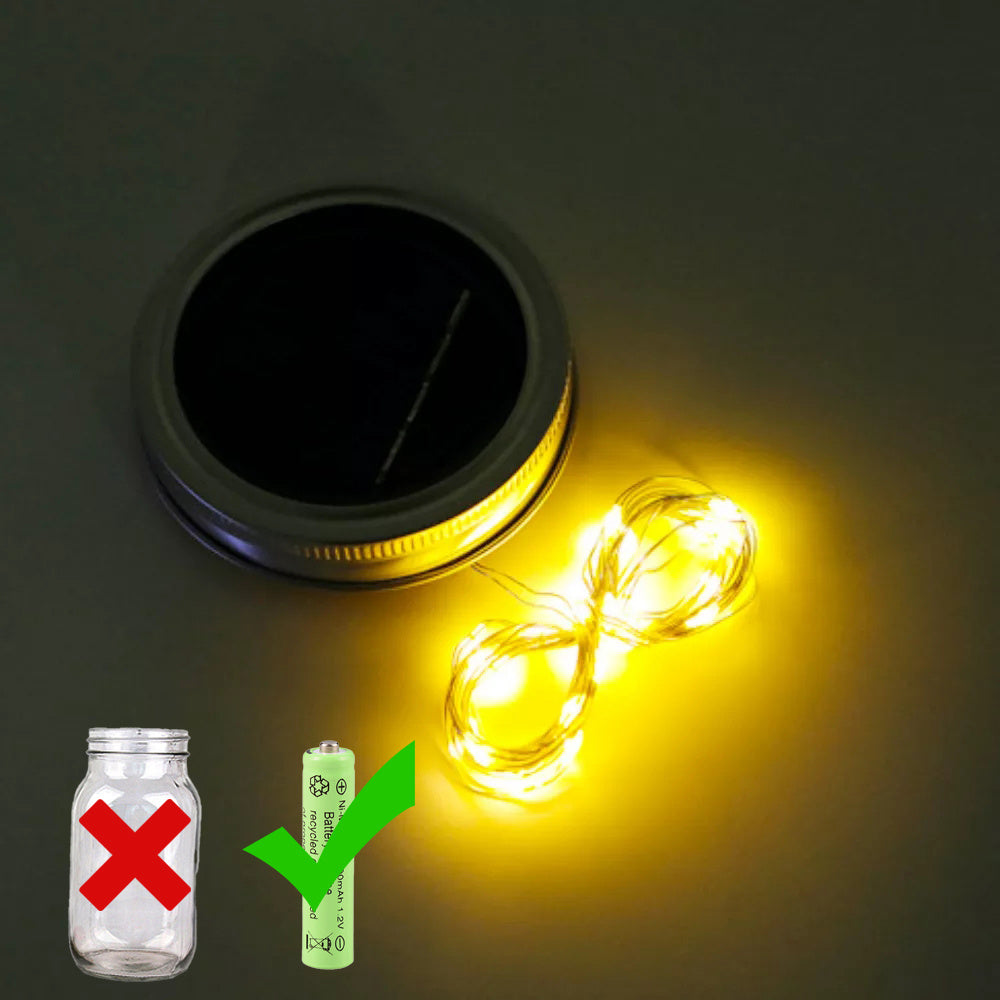 Solar Mason Jar Lid Lights LED Waterproof Fairy String Lights Garden Decor