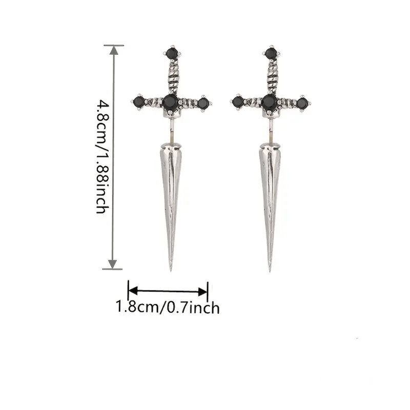 Vintage Sword Style Earrings Girl's Stud Ornaments Drill Dagger Earrings