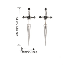 Vintage Sword Style Earrings Girl's Stud Ornaments Drill Dagger Earrings