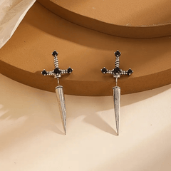Vintage Sword Style Earrings Girl's Stud Ornaments Drill Dagger Earrings