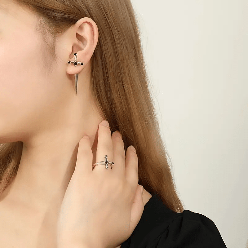 Vintage Sword Style Earrings Girl's Stud Ornaments Drill Dagger Earrings