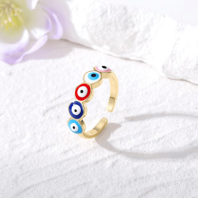 Colorful Evil Eye Open Ring, Birthday Party Gift For Girls