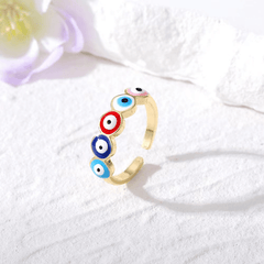 Colorful Evil Eye Open Ring, Birthday Party Gift For Girls
