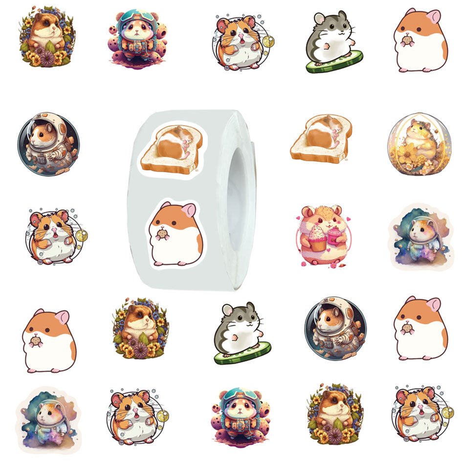 500pcs Hamster Cartoon Round Adhesive Stickers DIY Tape Decor Teens Adults Gift