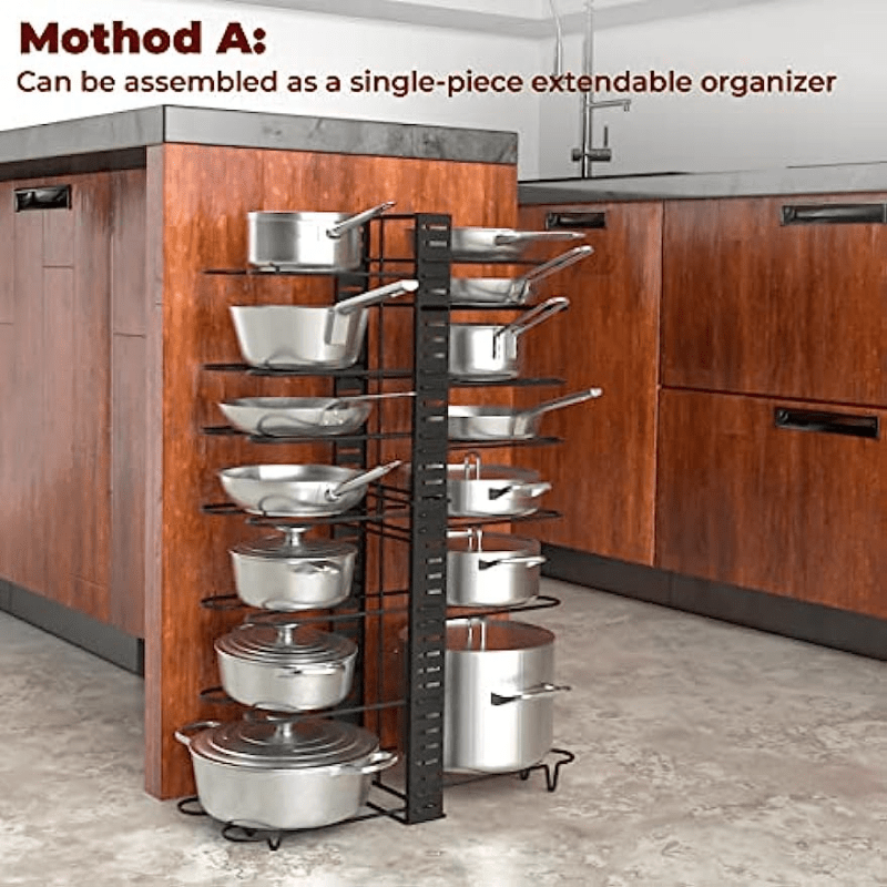 Expandable Pot Organizer Rack Under Cabinet with 4 Storage Positions