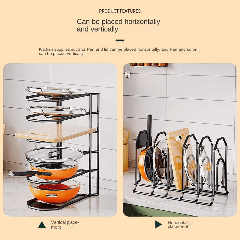 6 Tier Pan Organizer Adjustable Kitchen Cabinet Pot Lid Storage Rack