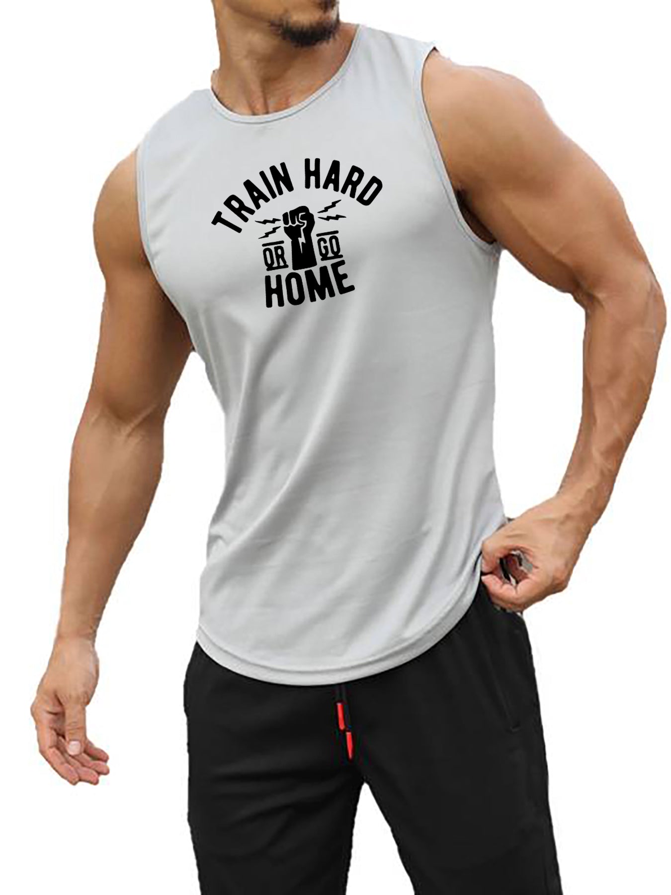 Train Hard Or Go Home Print Men's Quick Dry Sleeveless Shirt