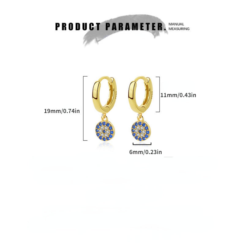 S925 Sterling Silver Devil's Eye Evil Eye Earrings Retro Ear Buckles