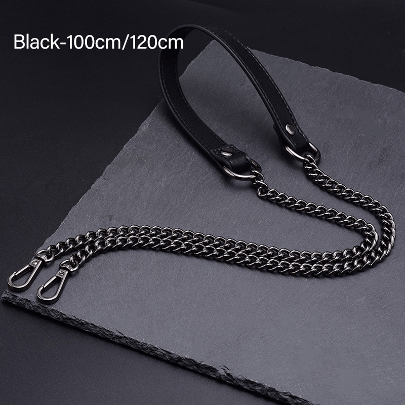 1pc Bag Metal Chain Replacement PU Leather Bags Straps For DIY Handbag Handles