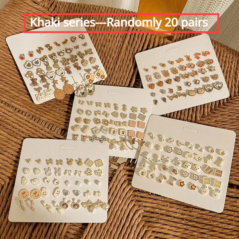 20 Pairs Resin Earrings Heart Leaf Geometric Stud Earrings For Girls