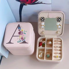 Square Mirror Jewelry Box PU Leather Earrings Rings Holder