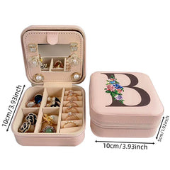 Square Mirror Jewelry Box PU Leather Earrings Rings Holder