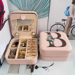 Square Mirror Jewelry Box PU Leather Earrings Rings Holder