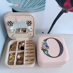 Square Mirror Jewelry Box PU Leather Earrings Rings Holder