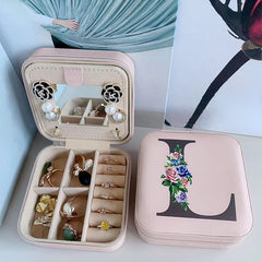 Square Mirror Jewelry Box PU Leather Earrings Rings Holder