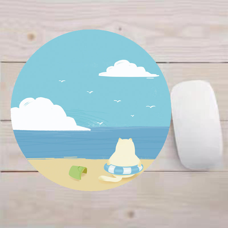 Floral Letter Print Round Non-slip Mouse Pad for Office Home Computer Gaming